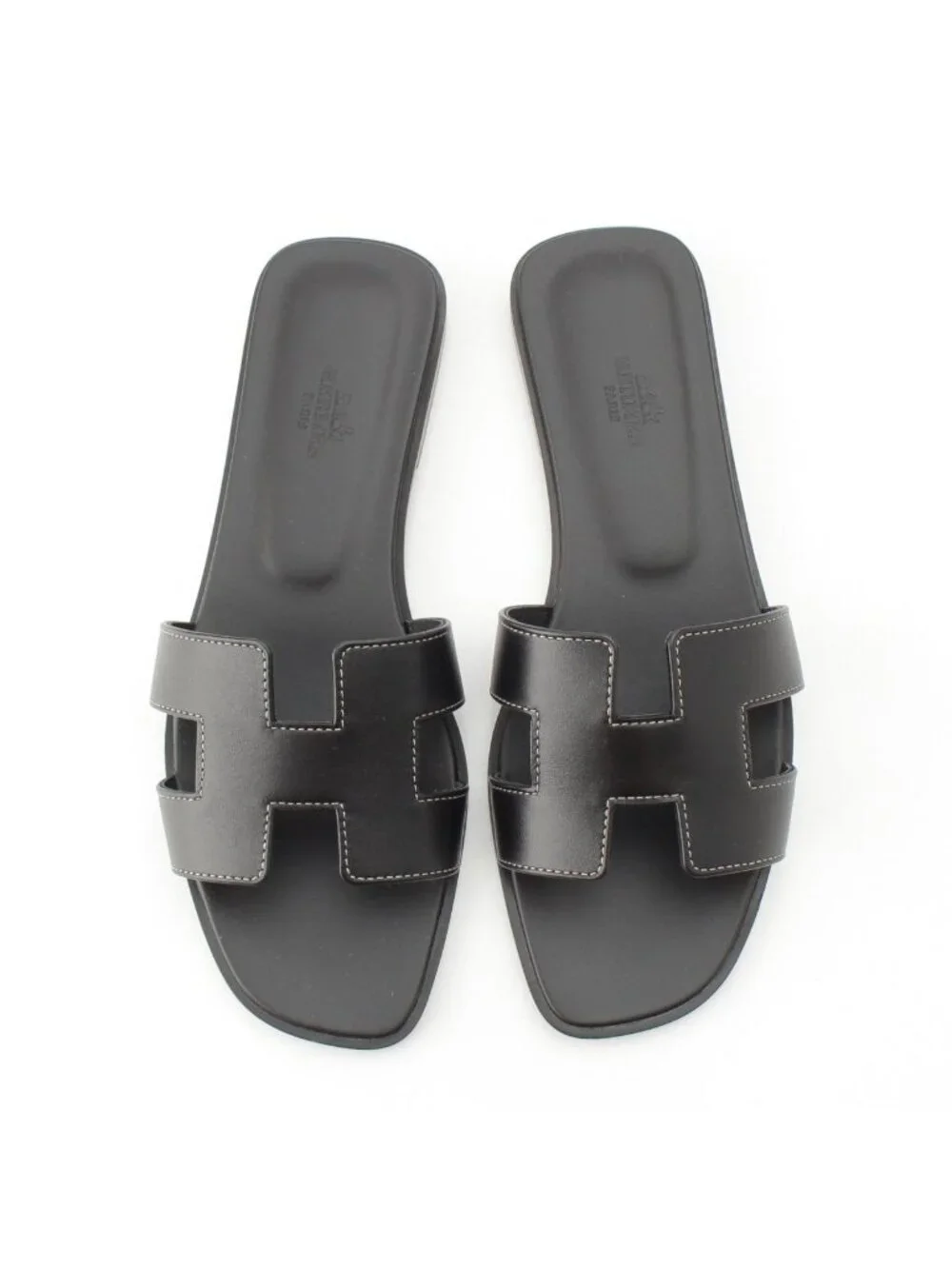 Hermes Oran Leather Sandals Noir